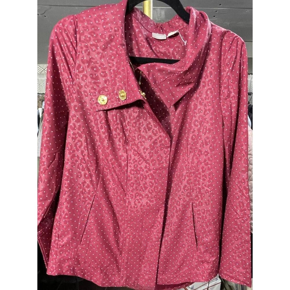 Chicos Zenergy 0 (4/6) Women’s Polka Dot Burgundy Zip Snap Preppy Light Jacket